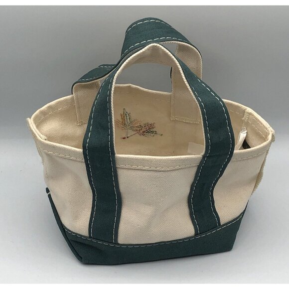 LL Bean Mini Boat And Tote Bag Embroidered Autumn Leaves 5.5"Lx5"Hx4.5"D - Picture 4 of 9